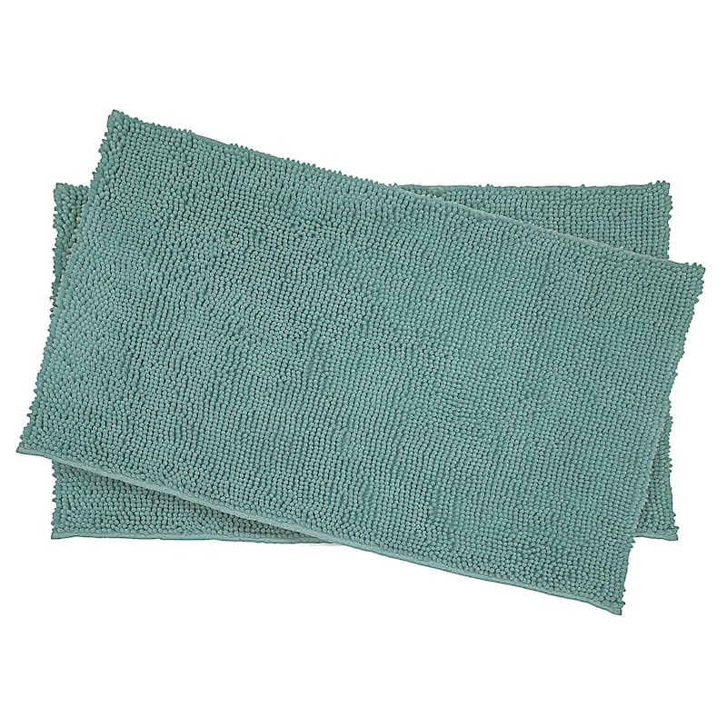 Resort Collection Plush Shag Chenille 17 x 24 in. and 21 x 34 in. 2-Piece Bath Mat Set - Marine Blue