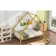 preview thumbnail 4 of 8, Gold Twin Size Metal House Platform Bed with Roof and Charming Chimney