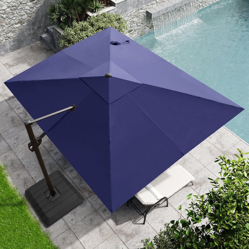 9 x 10.5 FT Outdoor Patio Umbrella Cantilever-Offset Umbrella with 4-Piece Fillable Weighted Base