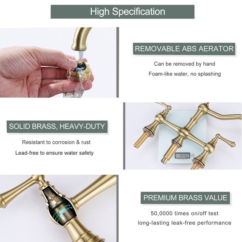 WOWOW Double Handle Bridge Kitchen Faucet with Side Sprayer