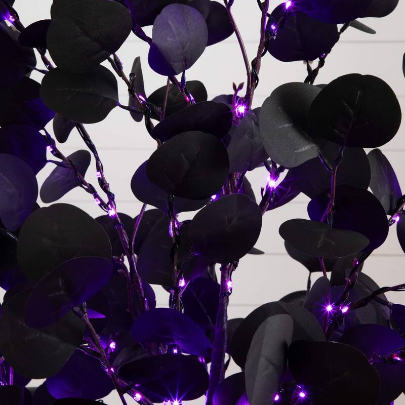 Pre-Lit Artificial Halloween Eucalyptus Potted Tree - 6' - Orange and Purple LED Lights