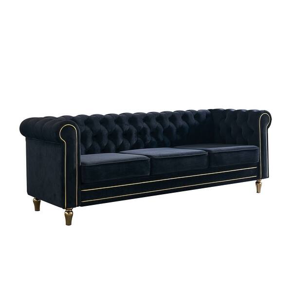 Black Velvet Lounge Settee Button Tufting Loveseat Sofa 3seat Couch
