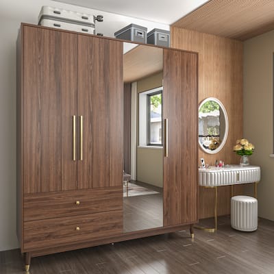 63inch Wardrobe Large Storage Cabinets with Mirror Bedroom ARMOIRES