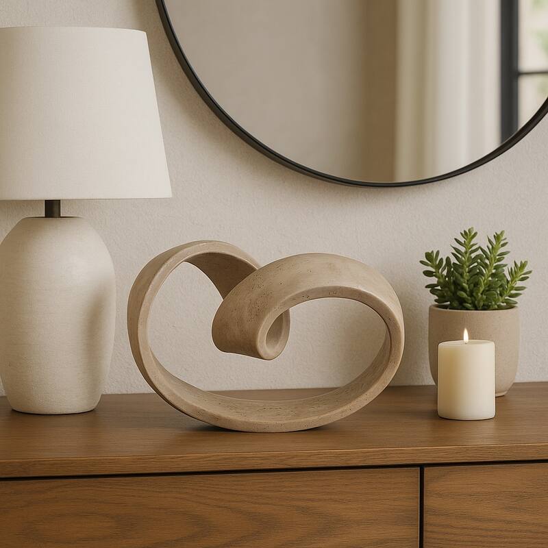 Resin Decorative Object Spiral Ribbon Design Modern Accent - 7" Tan - 11.5" x 6.5" x 7"