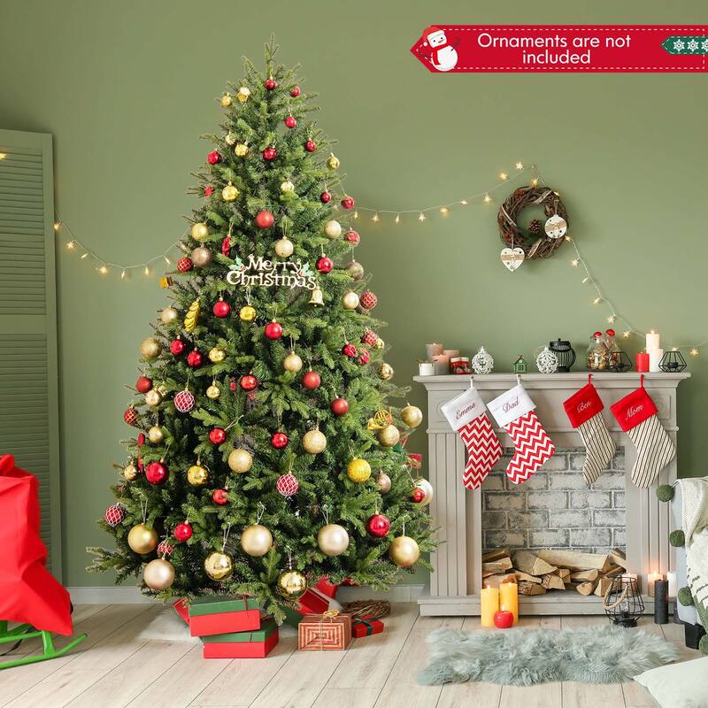 5/6/7 FT Pre-Lit Christmas Tree Hinged w/ Colorful Lights& Branch Tips