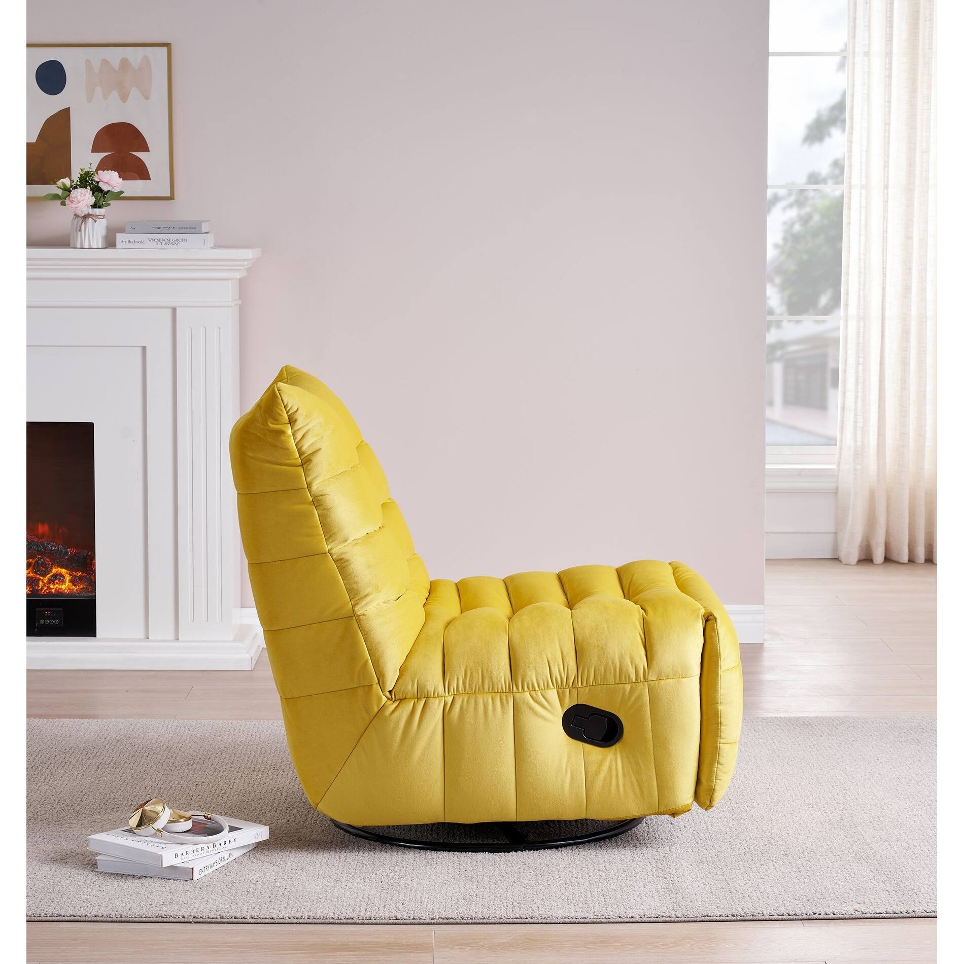 Living Room Small Yellow Chair Accent Chair, Swivel Accent Chair