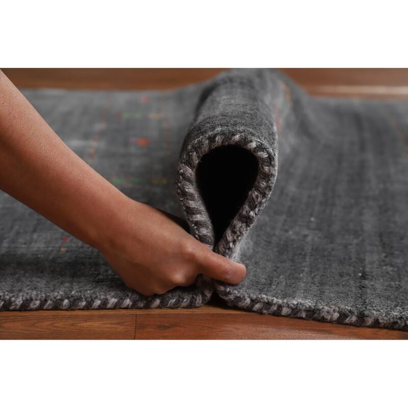 Hand Knotted Oriental 100% Wool Carpet Tribal Animal Pictorial Greys & Charcoal Gabbeh Area Rug - 5' 10'' X 4' 5''