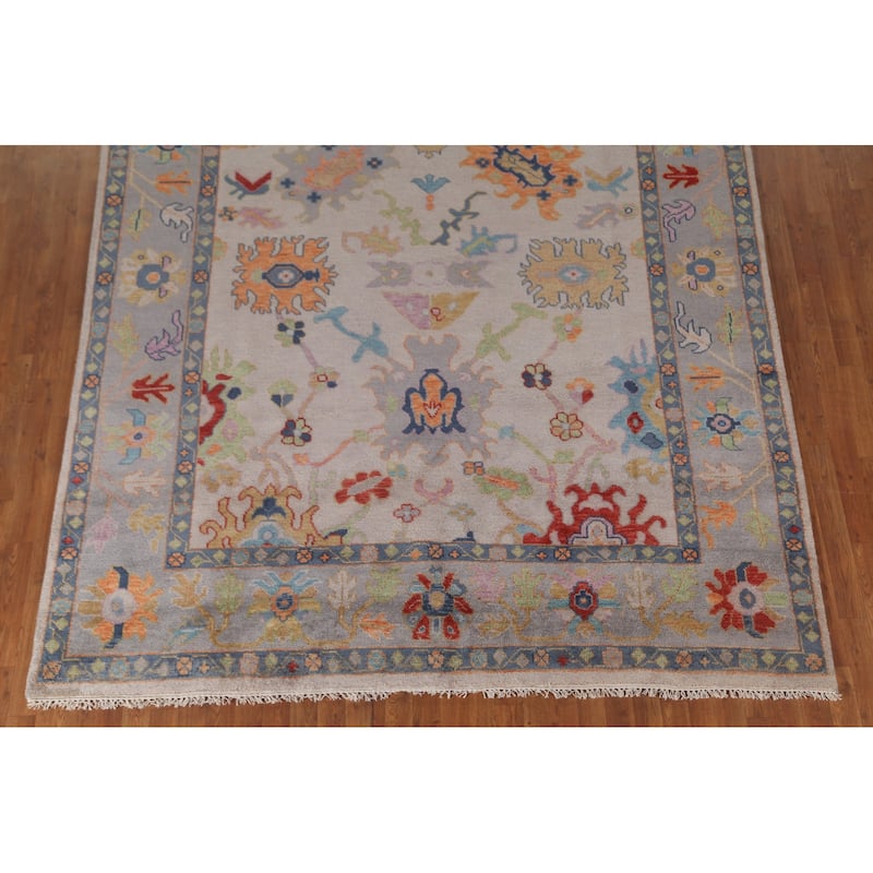 Earth Tone Floral Oushak Indian Area Rug Handmade Wool Carpet - 8'1"x 9'10"