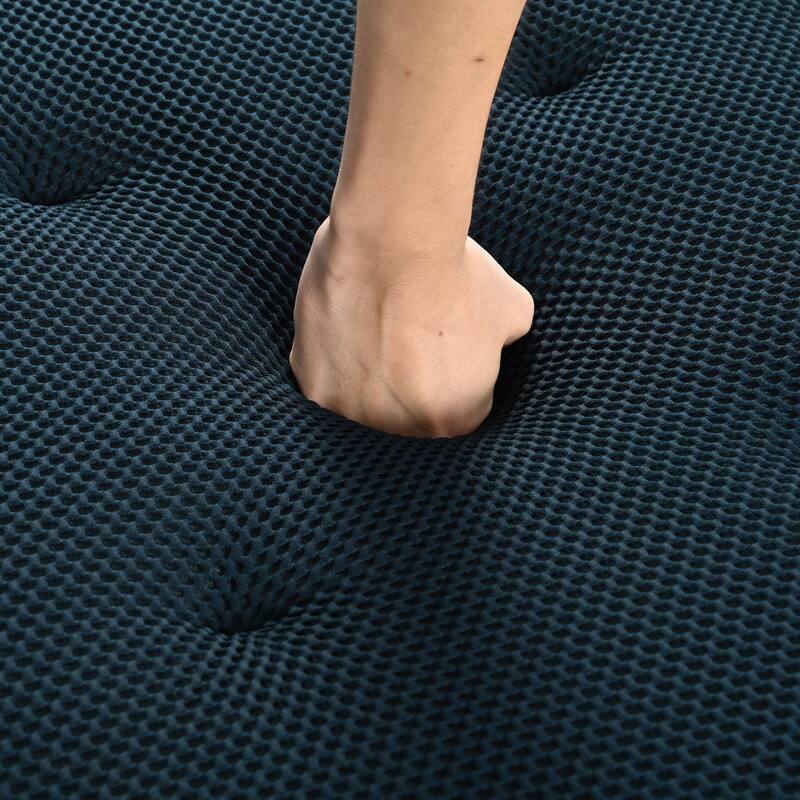 86.2'' Modern Minimalist Style Tufted Design Upholstered 3-Seat Compression Sofa in Dark Blue, Polyester