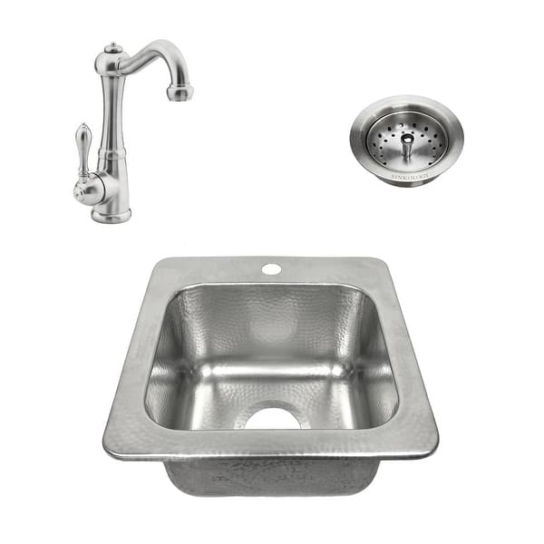 slide 1 of 5, Zelda All-in-One Drop-In Crafted Stainless Steel 15 in. Bar Sink with Faucet, Brushed