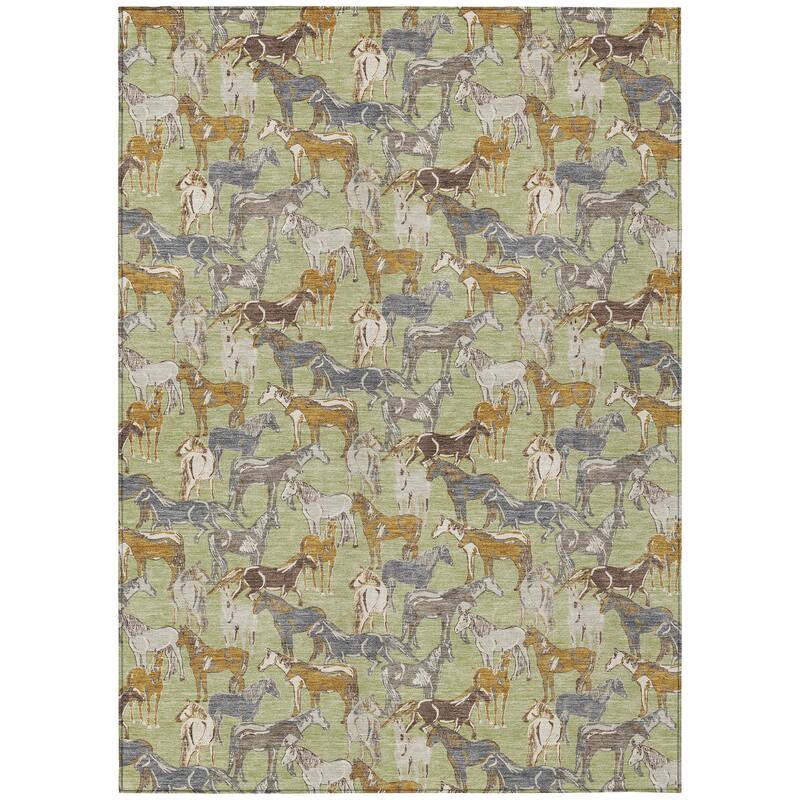 Machine Washable Indoor/ Outdoor Horse Herd Chantille Rug