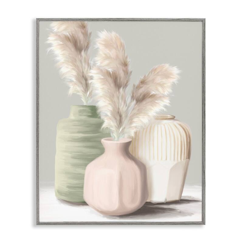 Stupell Soft Pampas Vases Framed Giclee Art Design By House Fenway - 11 x 14 - Grey