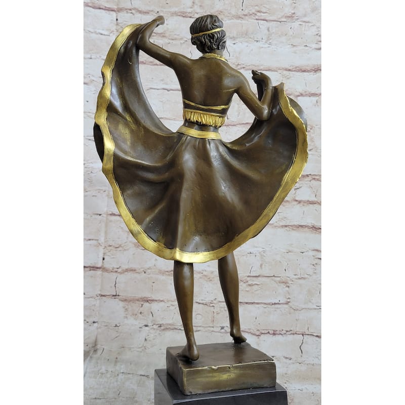 Elegant Bronze Sculpture Of A Dancing Woman – Art Deco Style Statue Of A Graceful Female Dancer On Marble Base