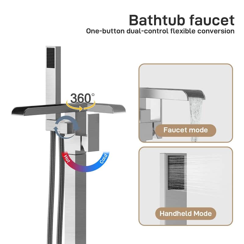 Freestanding Bathtub Faucet, Floor-Mount Tub Filler Chrome