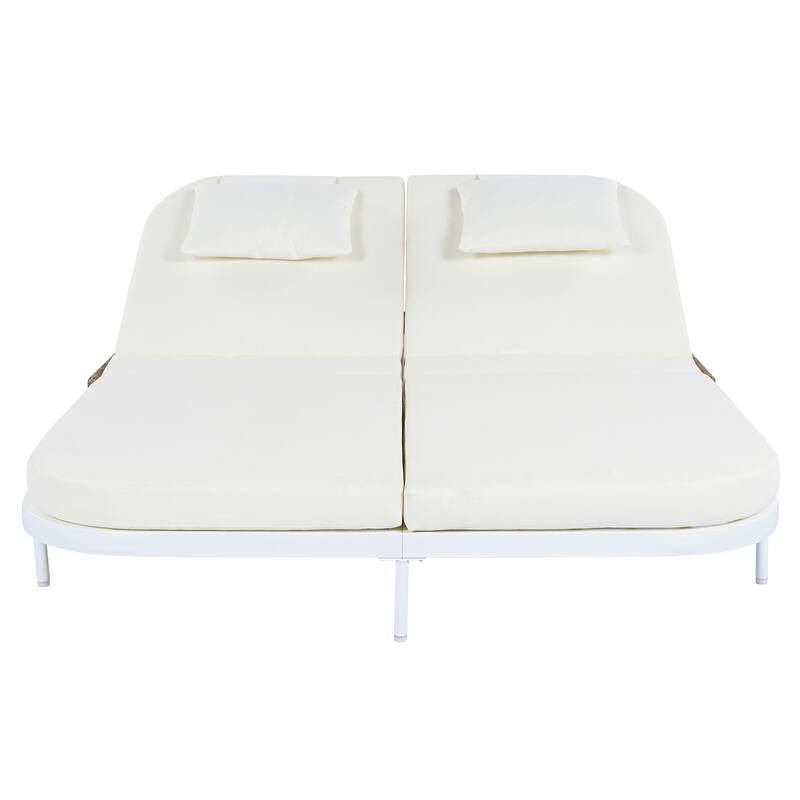 Outdoor Daybed, Patio Rattan Daybed with 5-Position Adjustable Backrest and Removable Cushions&Pillows