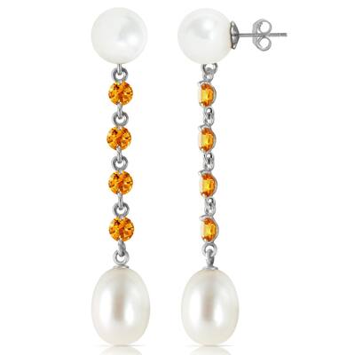 14K Solid Gold Chandelier Natural Citrine & Pearl Gemstone Earrings