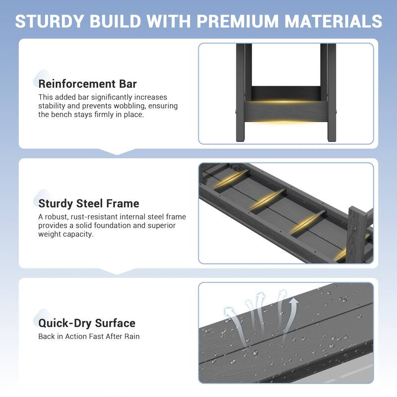 6-Piece HDPE Outdoor Dining Table Sets with Umbrella Hole - 1-Table 4-Chairs-1-Bench