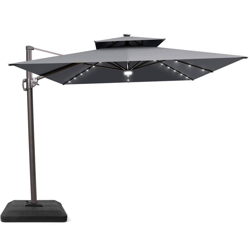 9 x11 FT Patio LED Lighted Cantilever Umbrella with Weighted Base - Dark Grey
