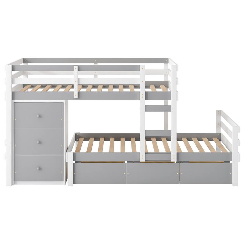 Multifunctional Twin Loft Bunk Bed with 6 Drawers and Ladder, Gray Finish
