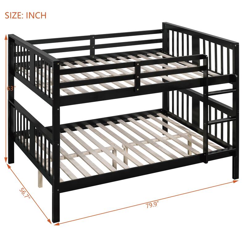 Full Over Full Bunk Bed with Ladder for Bedroom, Guest Room Furniture, Solid Wood Construction