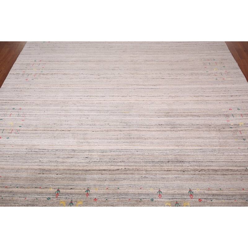 Tribal Striped Gabbeh Square Area Rug Handmade Wool Carpet - 7'10" X 7'11"