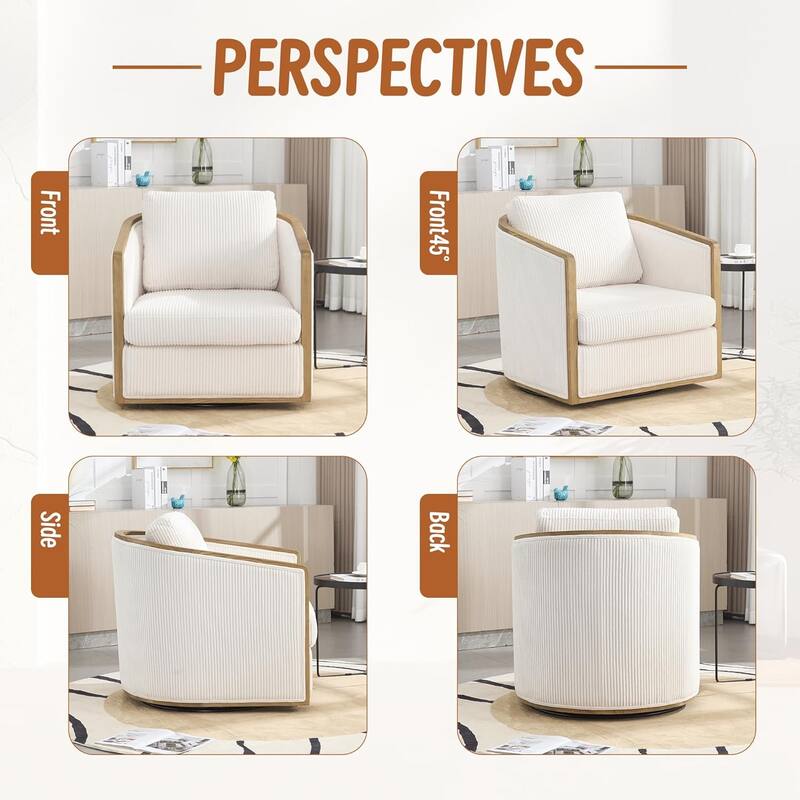 Roomfitters Modern Corduroy Swivel Barrel Chair, 360 Lounge Club Chair with Deep Seat for Living Room or Office