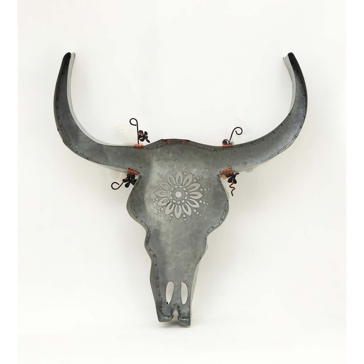 Galvanized Metal Floral Bull Head or Skull Wall Sculpture