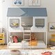 preview thumbnail 1 of 21, Designs Low Bunk Bed Twin Over Twin , Wood House Bunk Bed with Roof, Window, Guardrail, Ladder for Kids White - Twin