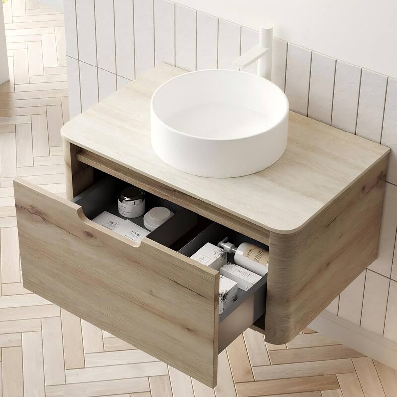 Wall-mounted Bathroom Vanity with Round Vessel Basin