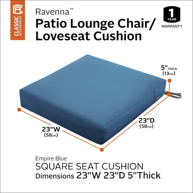 Ravenna® Square Patio Seat Cushion Slip Cover & Foam, 23"W x 23"D x 5"T - empire blue