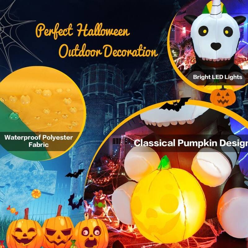 5 FT Inflatable Halloween Unicorn Skeleton Holding Pumpkin Yard Decor w ...