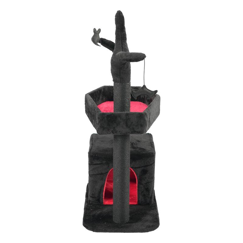 44" Gothic Cat Tree Tower with Condo, Coffin, Scratching Posts & Toys - 26.8 x 15.7 x 44.5 In