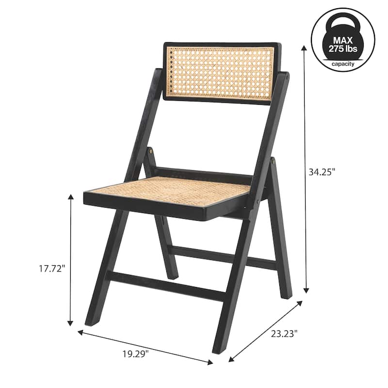 JONATHAN Y Olivier Mid-Century Vintage Wood Rattan Folding Chair with Adjustable Back, (Set of 2)