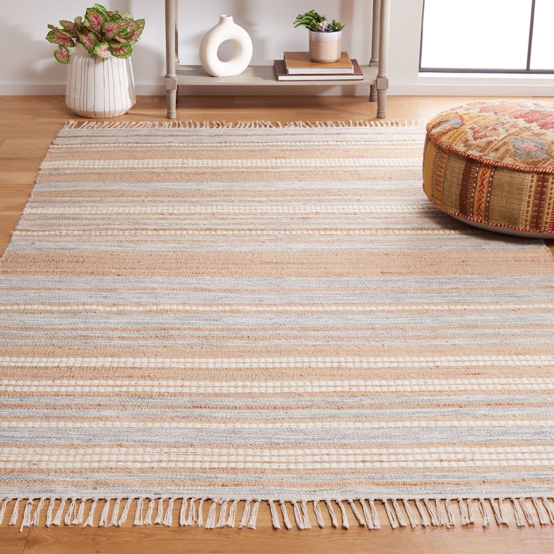 SAFAVIEH Handmade Kilim Justice Farmhouse Stripe Jute Rug - 8' x 10' - Natural/Grey