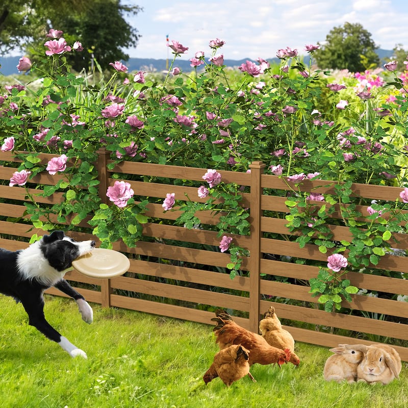 2,4-Panel Courtyard Privacy Fence Without Digging Pits, Easy To Set Up, No Damage To The Ground - 39.3 in. W x 35.6 in. H - Teak Color-oil Printed-pieces of 4