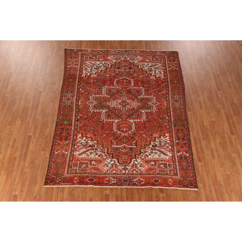 Hand Knotted Oriental 100% Wool Carpet Traditional Medallion Oranges & Rust Heriz Area Rug - 10' 1'' X 7' 9''