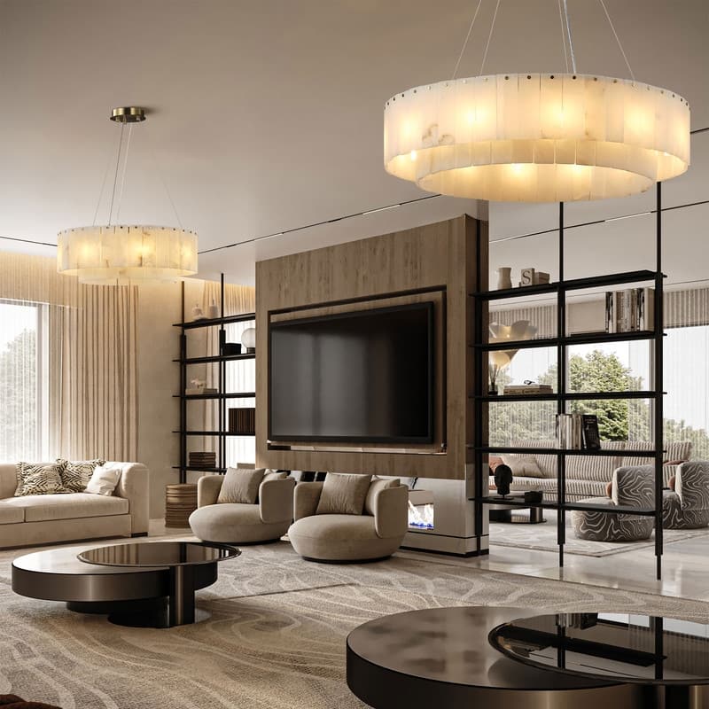 KAYLA 54in 14-Light White Alabaster Adjustable Chandelier