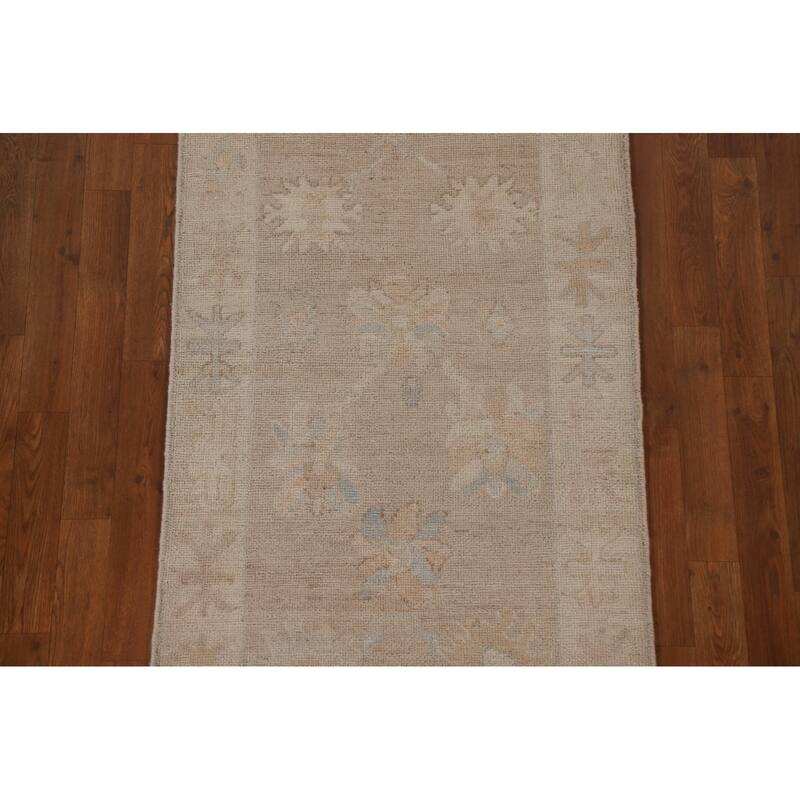 Floral Oushak Turkish Runner Rug Hand-knotted Oriental Wool Carpet - 2'8"x 9'0"