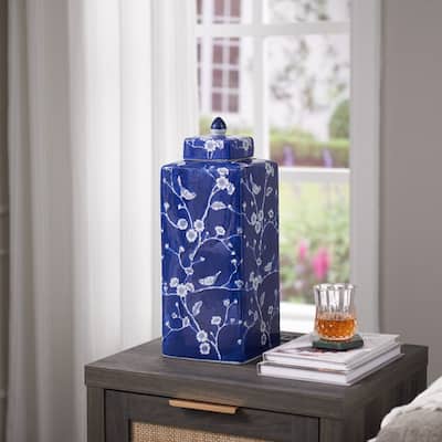 Acroma Handmade Blue and White Ceramic Ginger Jar