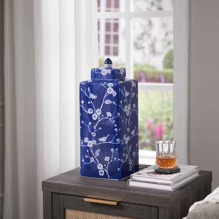 Acroma Handmade Blue and White Ceramic Ginger Jar