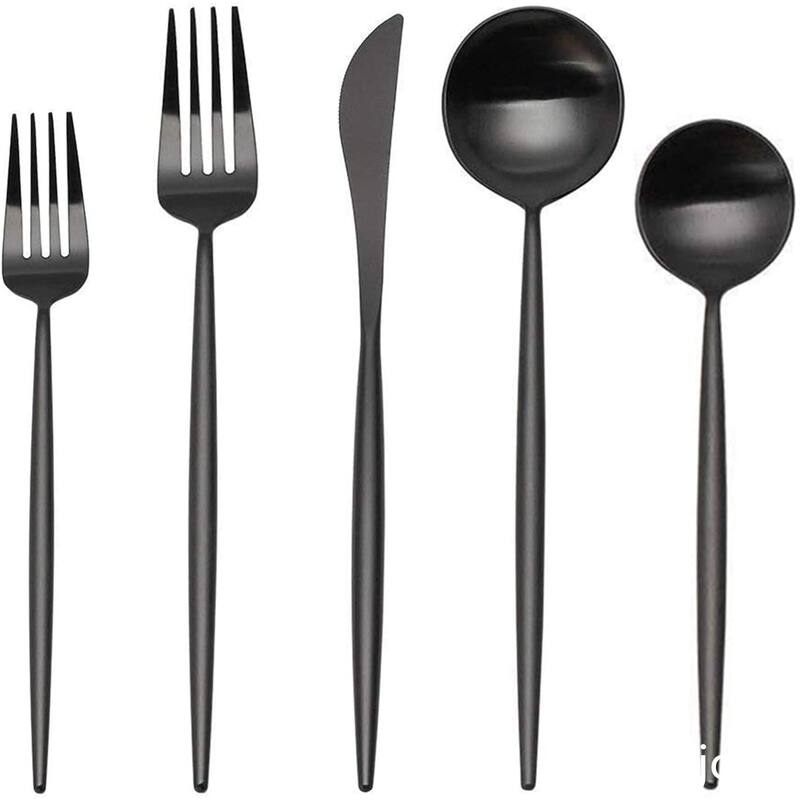 30-Piece Stainless Steel Satin Finish Flatware Set - 10.2*2.9inch - Black
