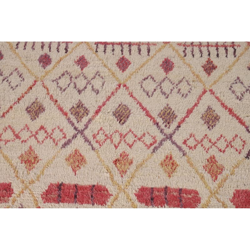 Tribal Moroccan Area Rug Handmade Beige Wool Carpet - 7'0" x 10'4"