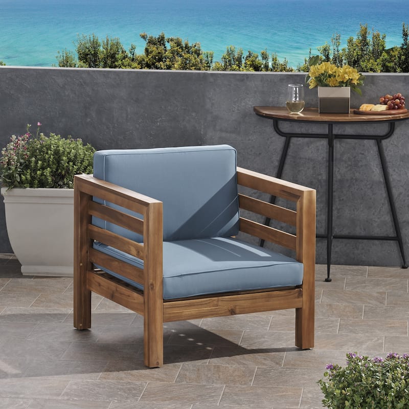 Roomfitters Accent Outdoor Wooden Armchair with Cushions, Outdoor Patio Lounge Chair