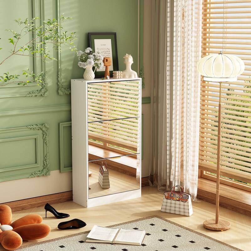 Timechee Mirrored Flip Drawer Shoe Cabinet Storage Cabinet Organizer