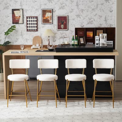 Modern Teddy Fabric Upholstered Metal Base Bar Stools (Set of 4)