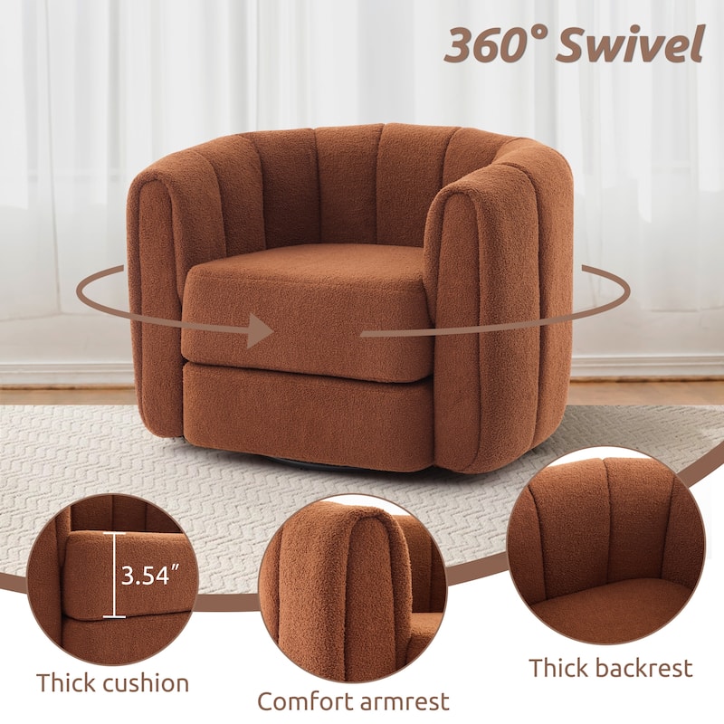 GDFStudio - Elodie Wide Teddy Swivel Armchair with Wooden Side Base, Modern Comfy Accent Chair