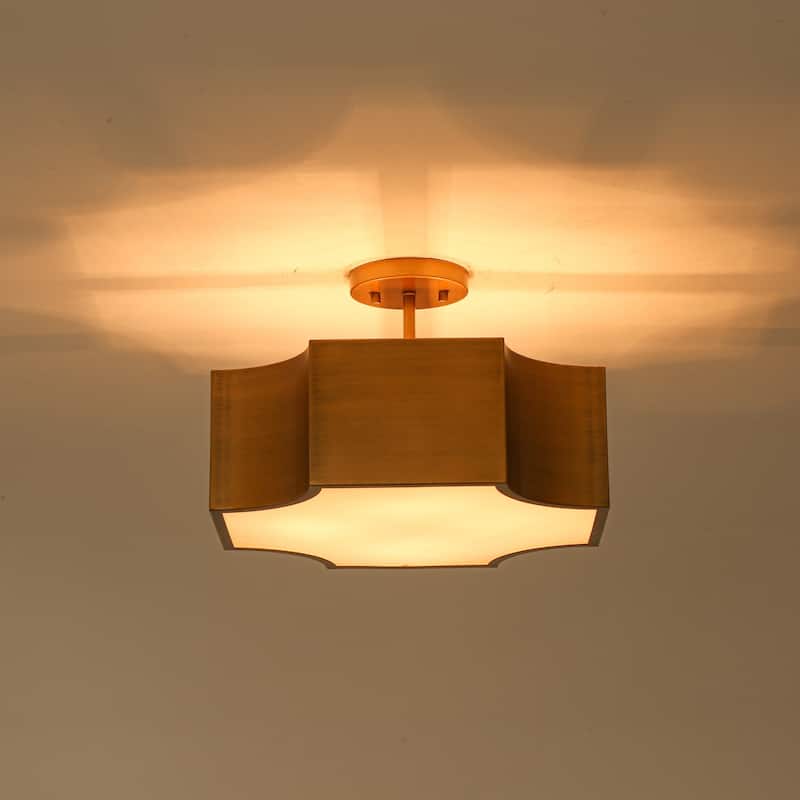 4-Light Mid-Century Modern Vintage Gold Metal Flush Mount Ceiling Light - Rectangular Metal Shade Fixture for Dining Room - Gold - 4 Light