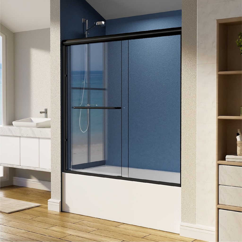 i-Homare 55-59" W x 56" H Bath Tub Semi-Frameless Sliding Shower Door