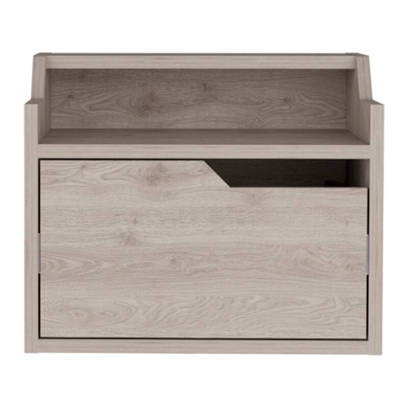 Modern Floating Nightstand with Single Drawer and Two-Tiered Shelf - Light Grey
