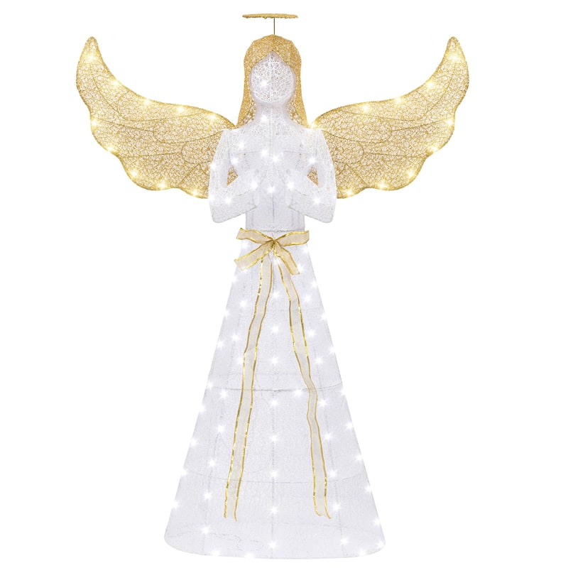 Golden Wing Angel Christmas Decoration With Light - White - White